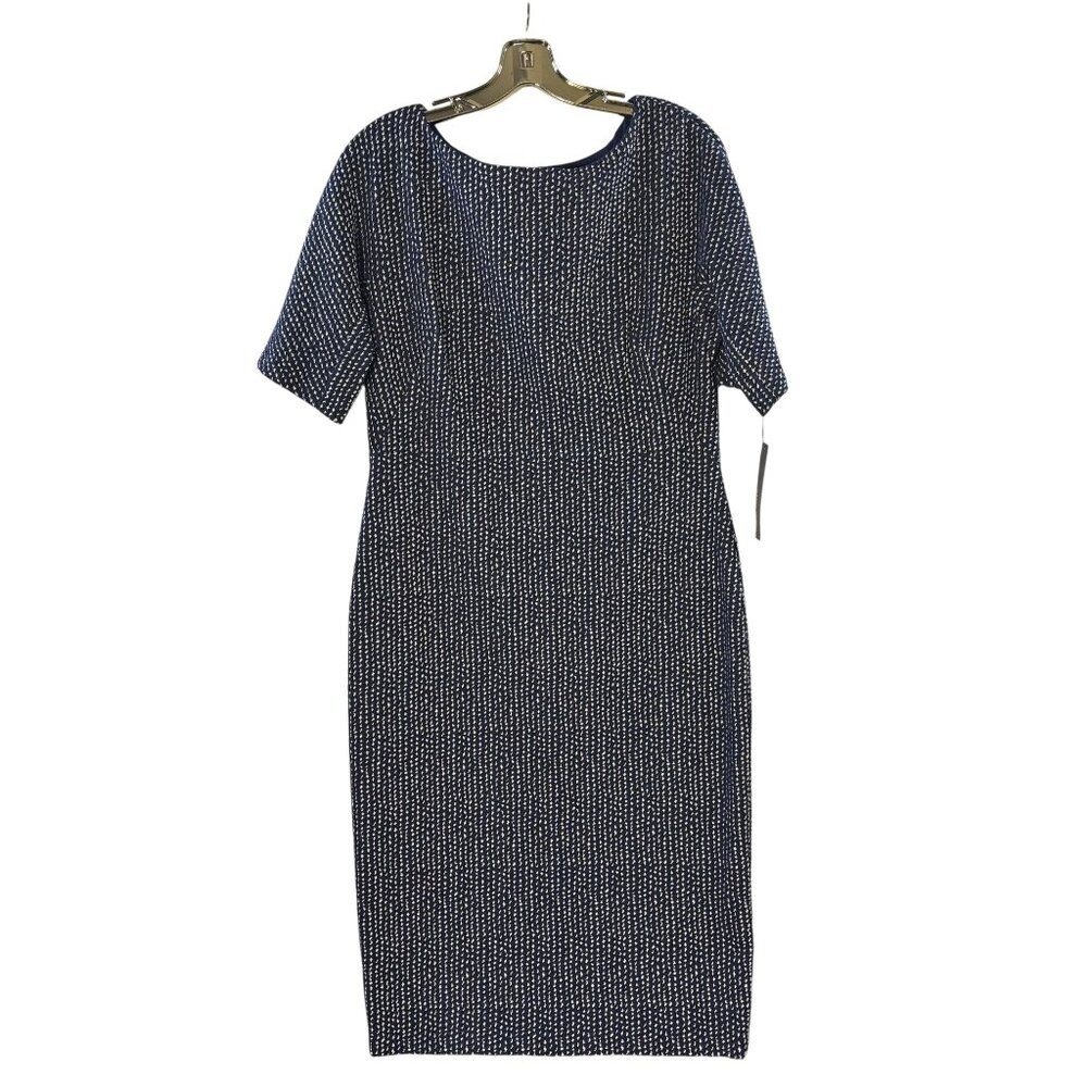 Maggy London Navy & White Polka Dot Short Sleeve Sheath Dress Size 12 Polyester